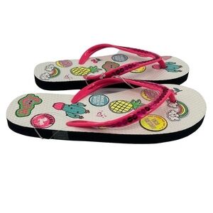 NWT Justice Pink Sequin T-Strap Flip Flops Size Medium (4/5) Girl’s
